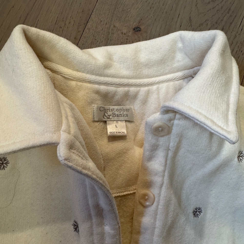 VTG Christopher & Banks W Lg Cream Penguin Embroidered Fleece Cardigan Jacket - Picture 3 of 6